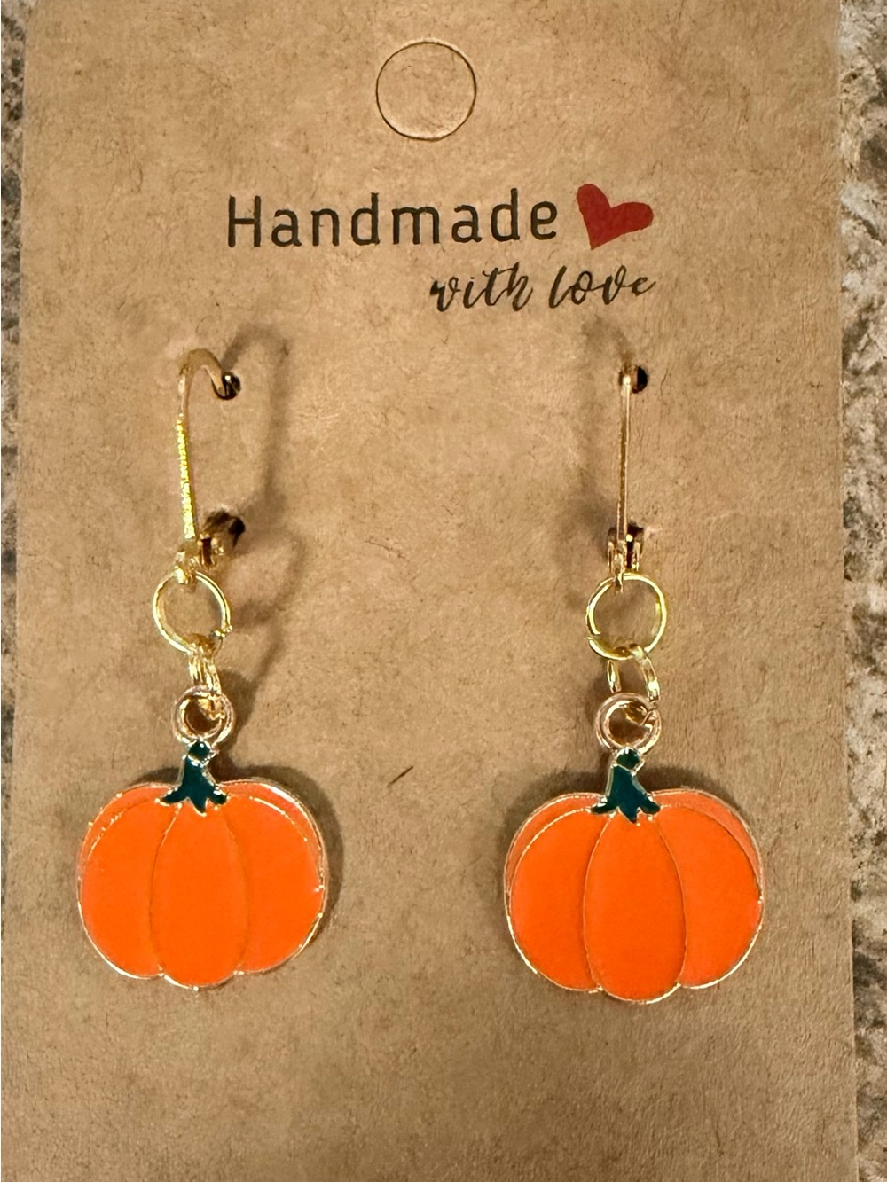 Handmade Orange Pumpkin Dangle Earrings with Gold Hooks